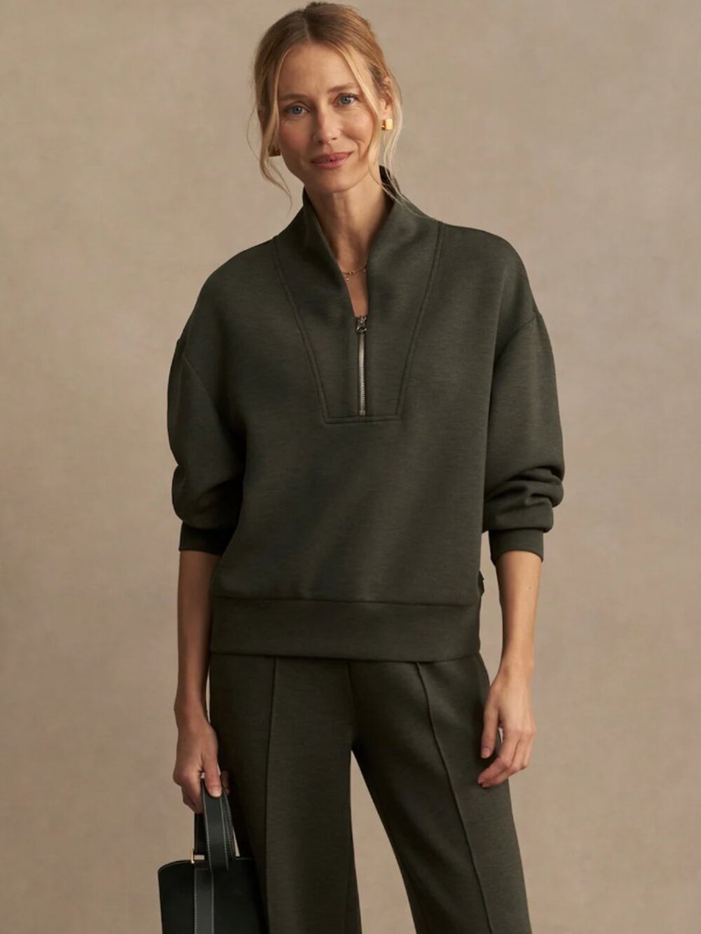 NWOT Varley Set - Olive Marl - Davidson Sweater and Wide Leg Pants - Size S